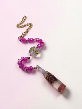 Handmade Pink Bead & Resin Bottle Car Charm